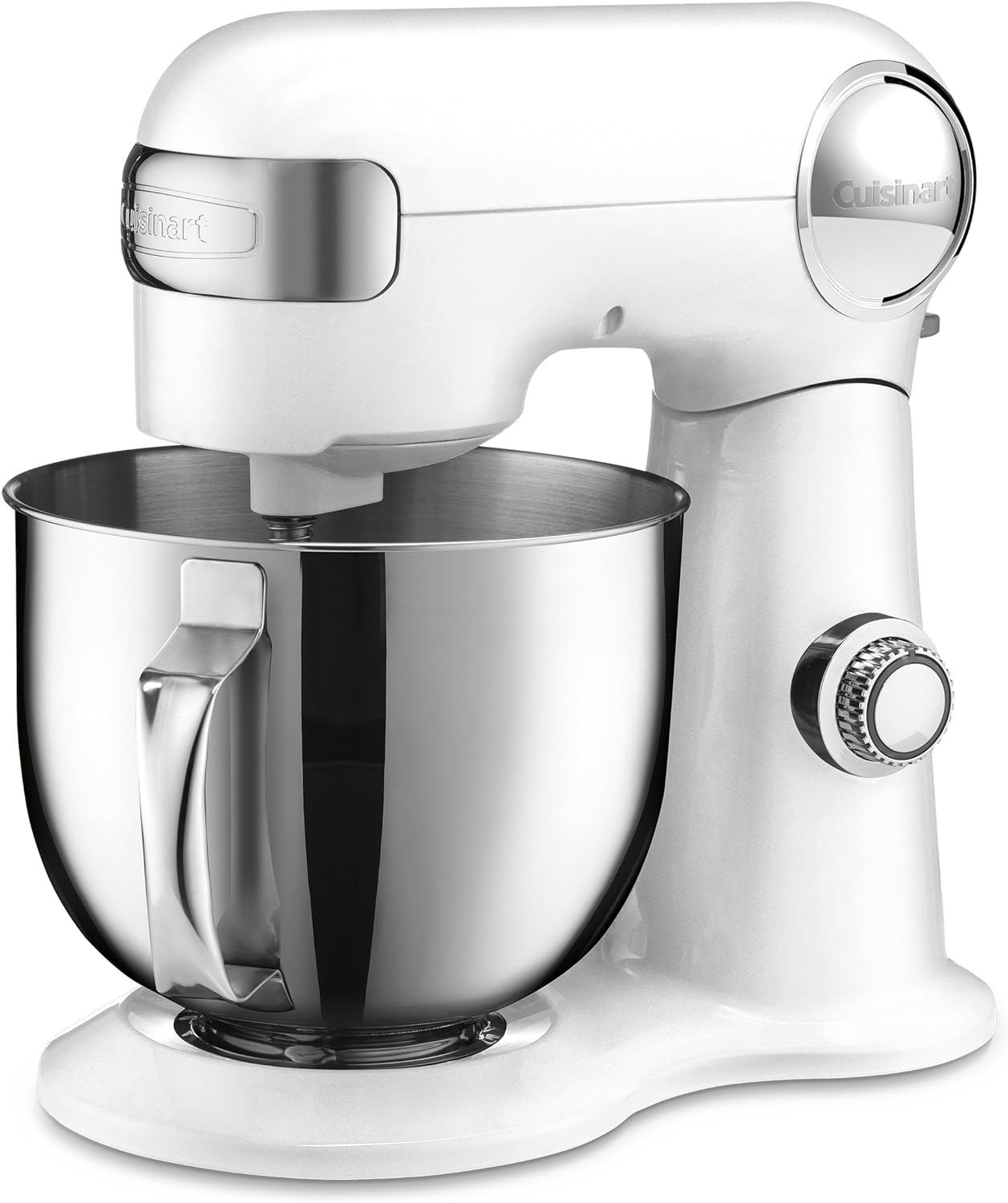 Cuisinart Stand Mixer, 12 Speed, 5.5 Quart Stainless Steel Bowl, Chefs Whisk, Mixing Paddle, Dough Hook, Splash Guard w/ Pour Spout, White Linen, SM-50, Manual