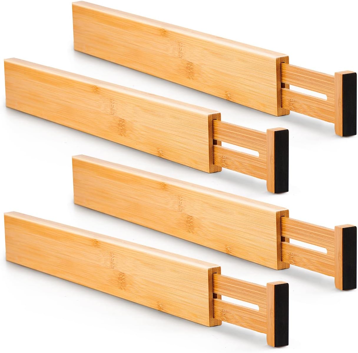 Utoplike 4 pcs Bamboo Kitchen Drawer Dividers Large, Adjustable Drawer Organizers, Spring Loaded, Works in Kitchen, Dresser, Bathroom, Bedroom, Drawer, Desk