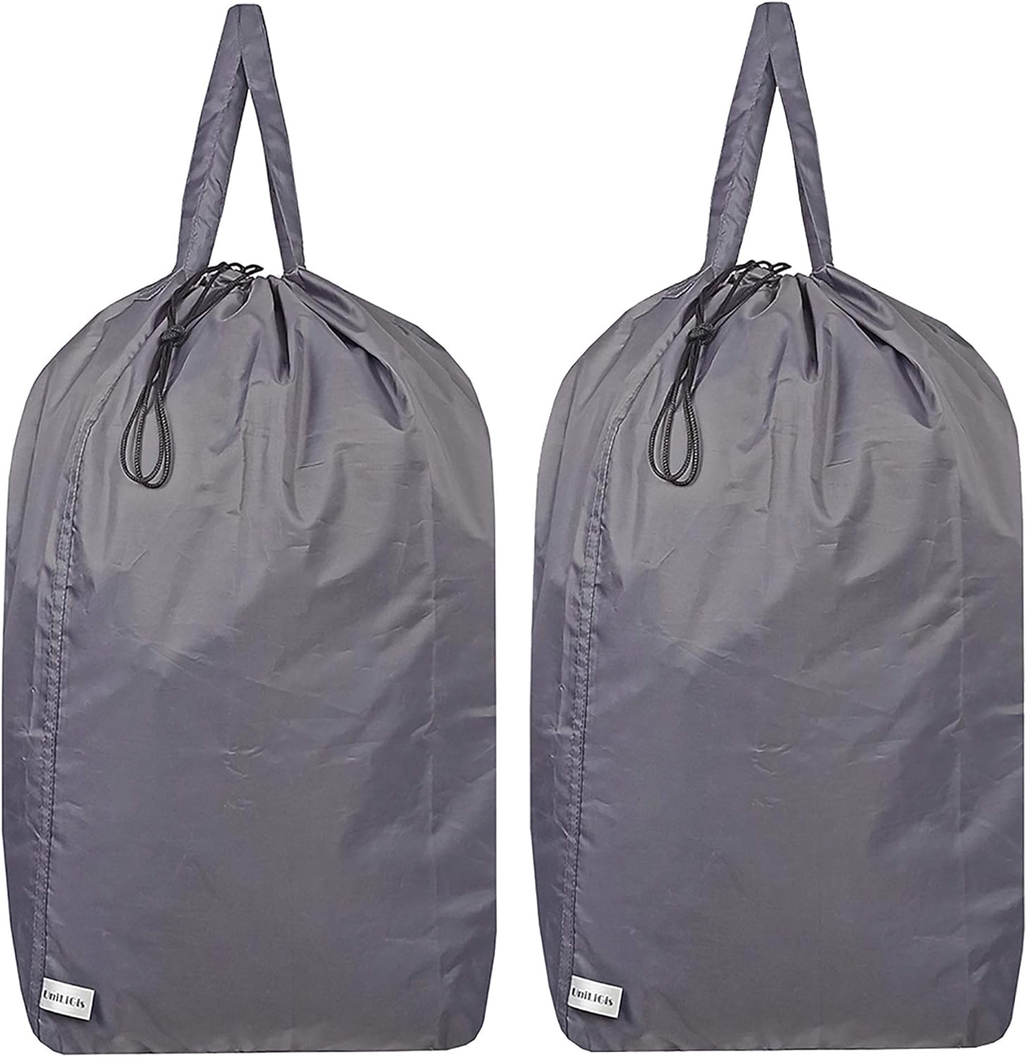 UniLiGis Washable Travel Laundry Bag with Handles and Drawstring (2 Pack), Heavy Duty Large Enough to Hold 3 Loads of Laundry, Fit a Laundry Basket or Clothes Hamper, 27.5x34.5 in,Grey