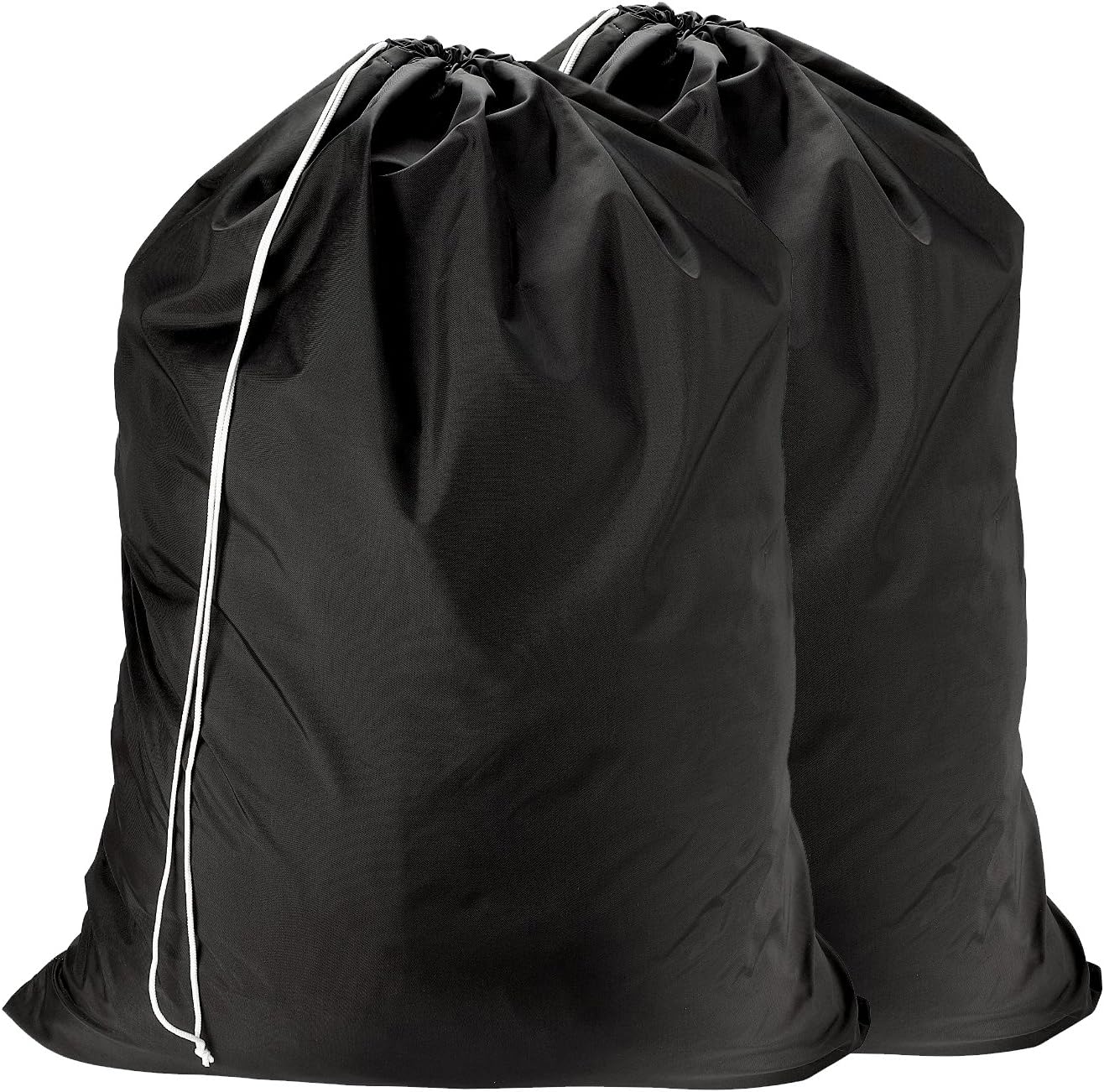 Handy Laundry Nylon Laundry Bag, Locking Drawstring Closure & Machine Washable, Large Bags Will Fit a Laundry Basket or Hamper and Strong Enough to Carry up to Three Loads of Clothes, (Black, 2-Pack)