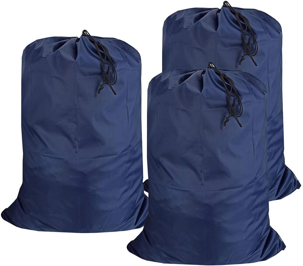 UniLiGis Washable Travel Laundry Bag with Drawstring (3 Pack), Large Dirty Clothes Bag Fit a Laundry Basket or Clothes Hamper, Enough to Hold 4 Loads of Laundry,26x39 inches Navy Blue 3