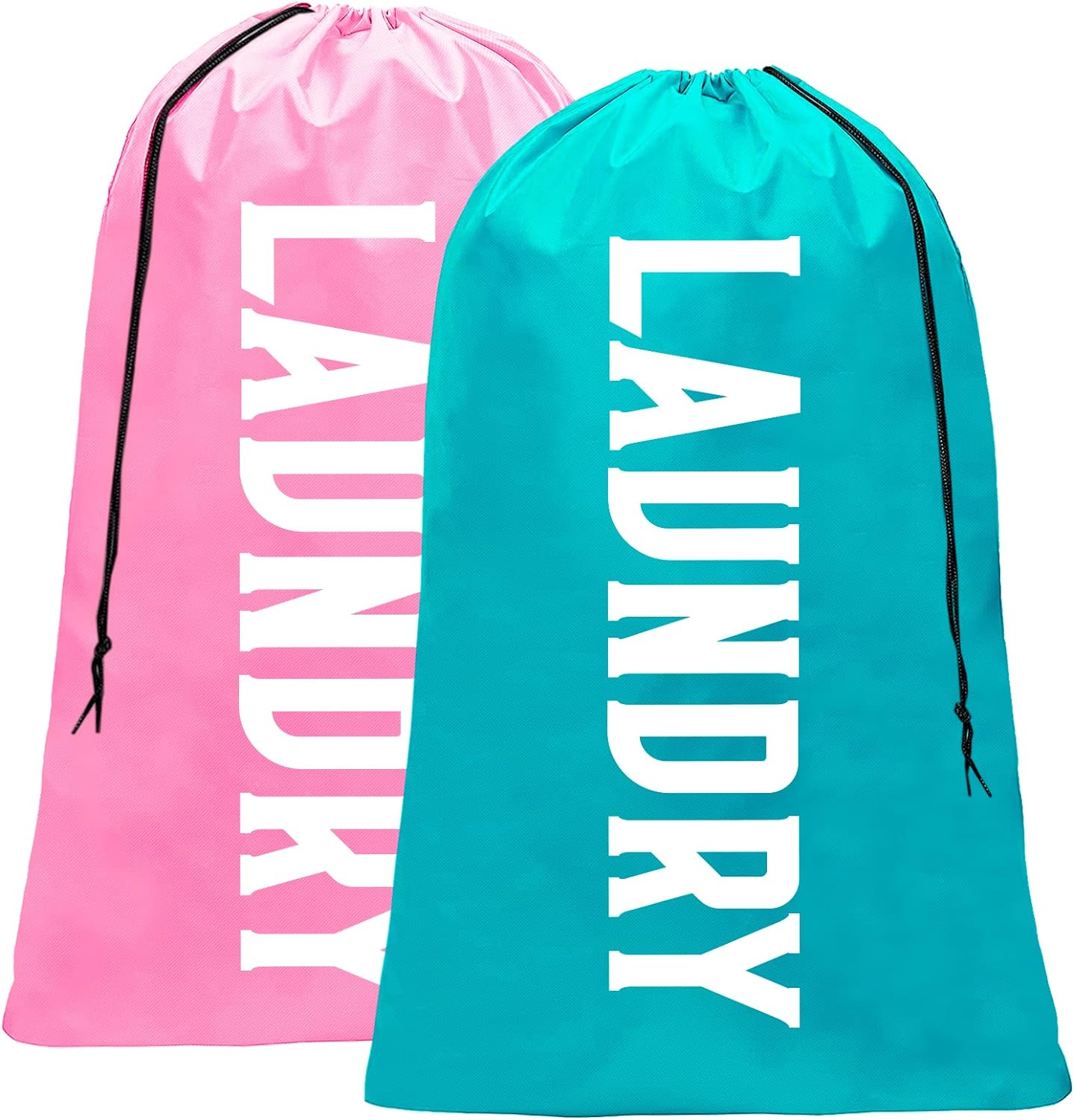 Fiodrmy 2 Pack XL Travel Laundry Bag, Machine Washable Dirty Clothes Organizer, Large Enough to Hold 4 Loads of Laundry, Easy Fit a Laundry Hamper or Basket (Pink+Blue, 24