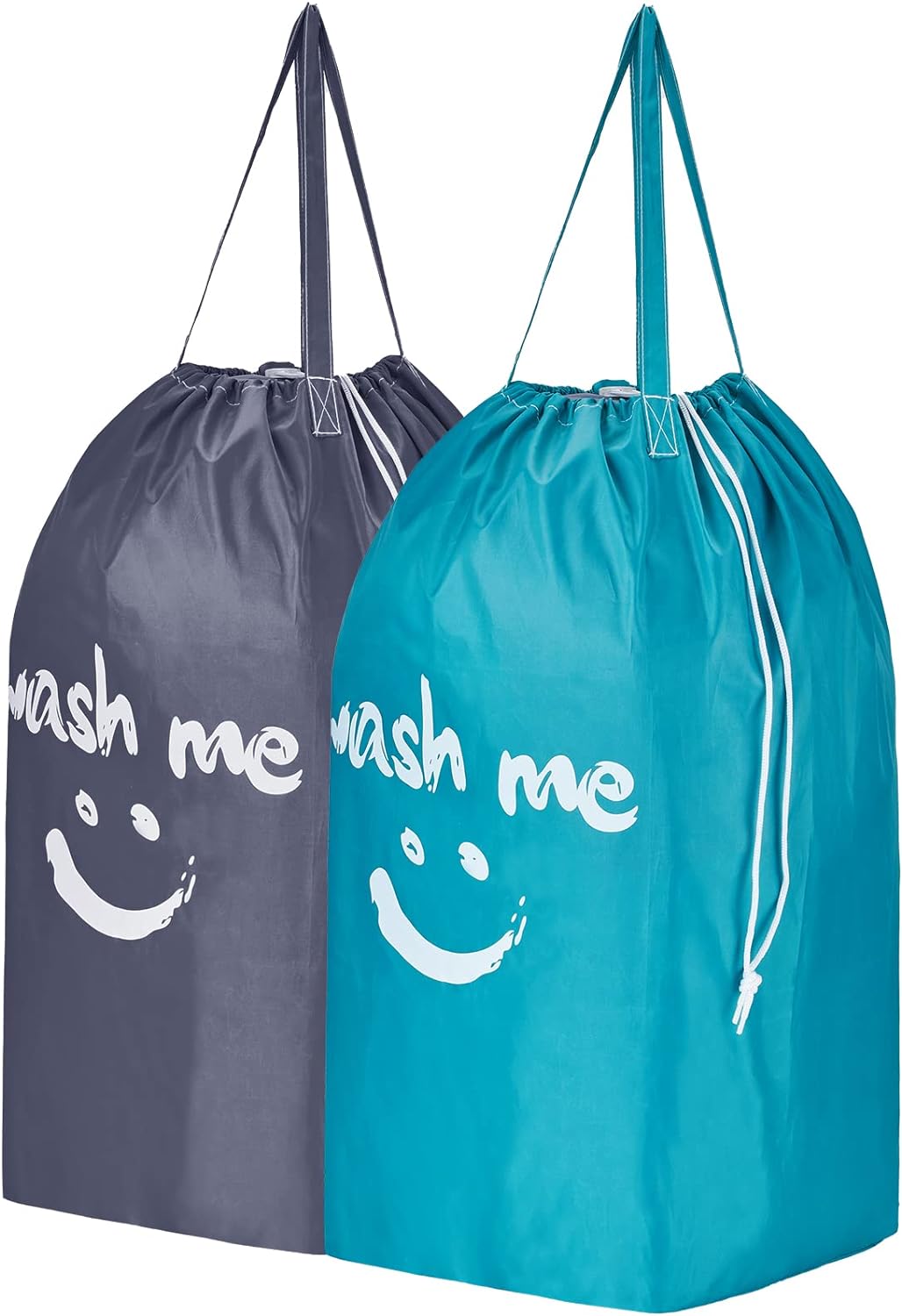 HOMEST 2 Pack Wash Me Travel Laundry Bag with Handles, Square Base Can Carry Up to 3 Loads of Clothes, Dirty Clothes Storage with Drawstring Closure,Light Blue and Grey