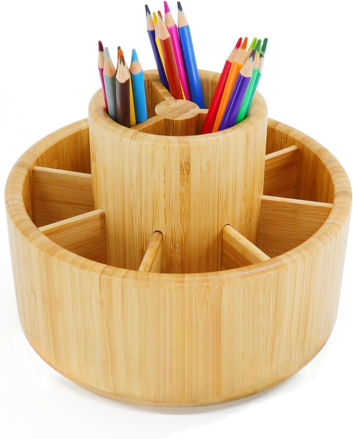 Utoplike Bamboo Rotating Art Supply Desk Organizer,Pencil Holder Organizer, Desktop Storage Caddy for Pen,Colored Pencil,Crayon,Paint Brushes,Art Studio&Office