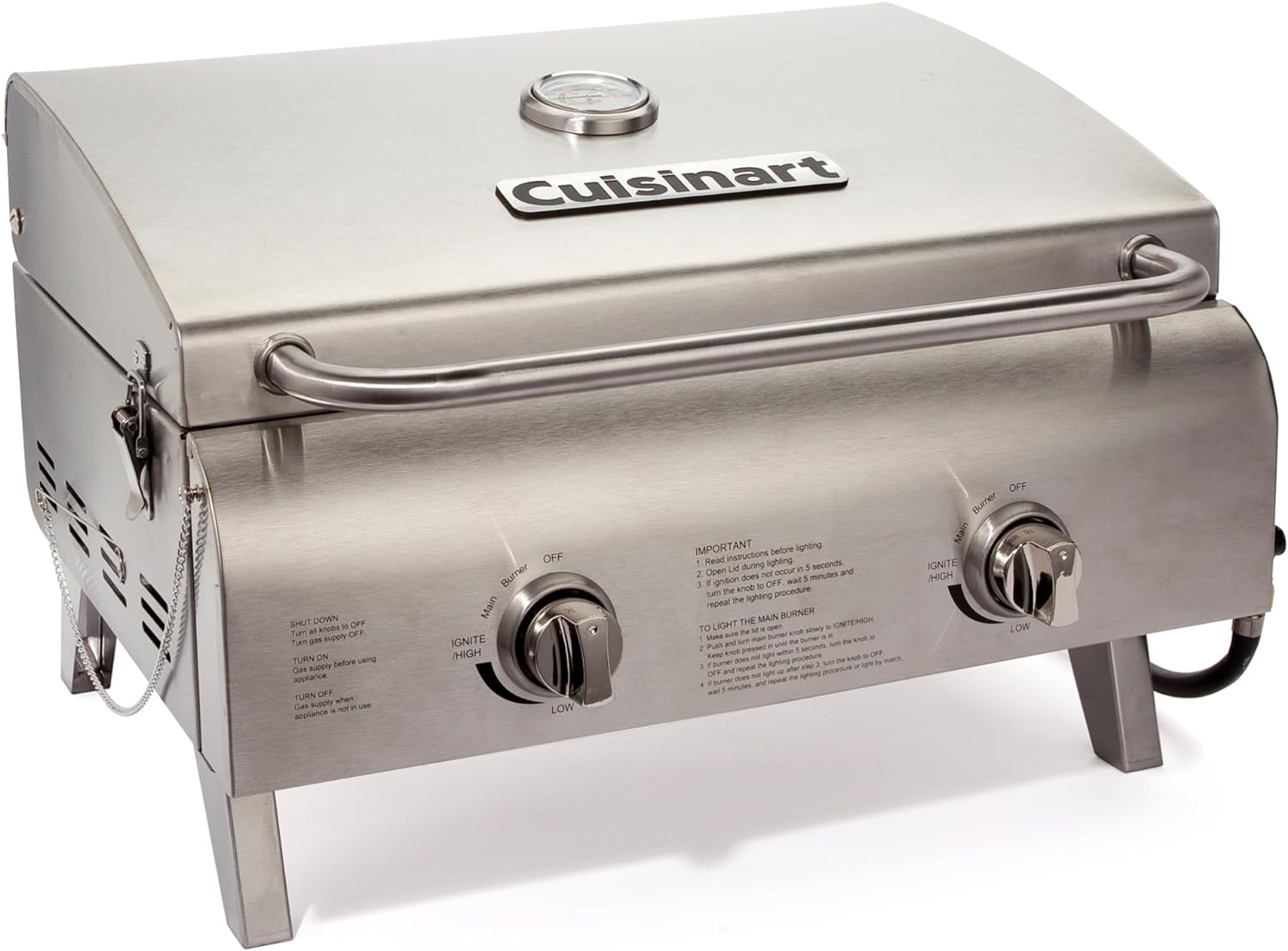 Cuisinart CGG-306 Chef' Style Portable Propane Tabletop 20,000, Professional Gas Grill, Two 10,000 BTU Burners, Stainless Steel