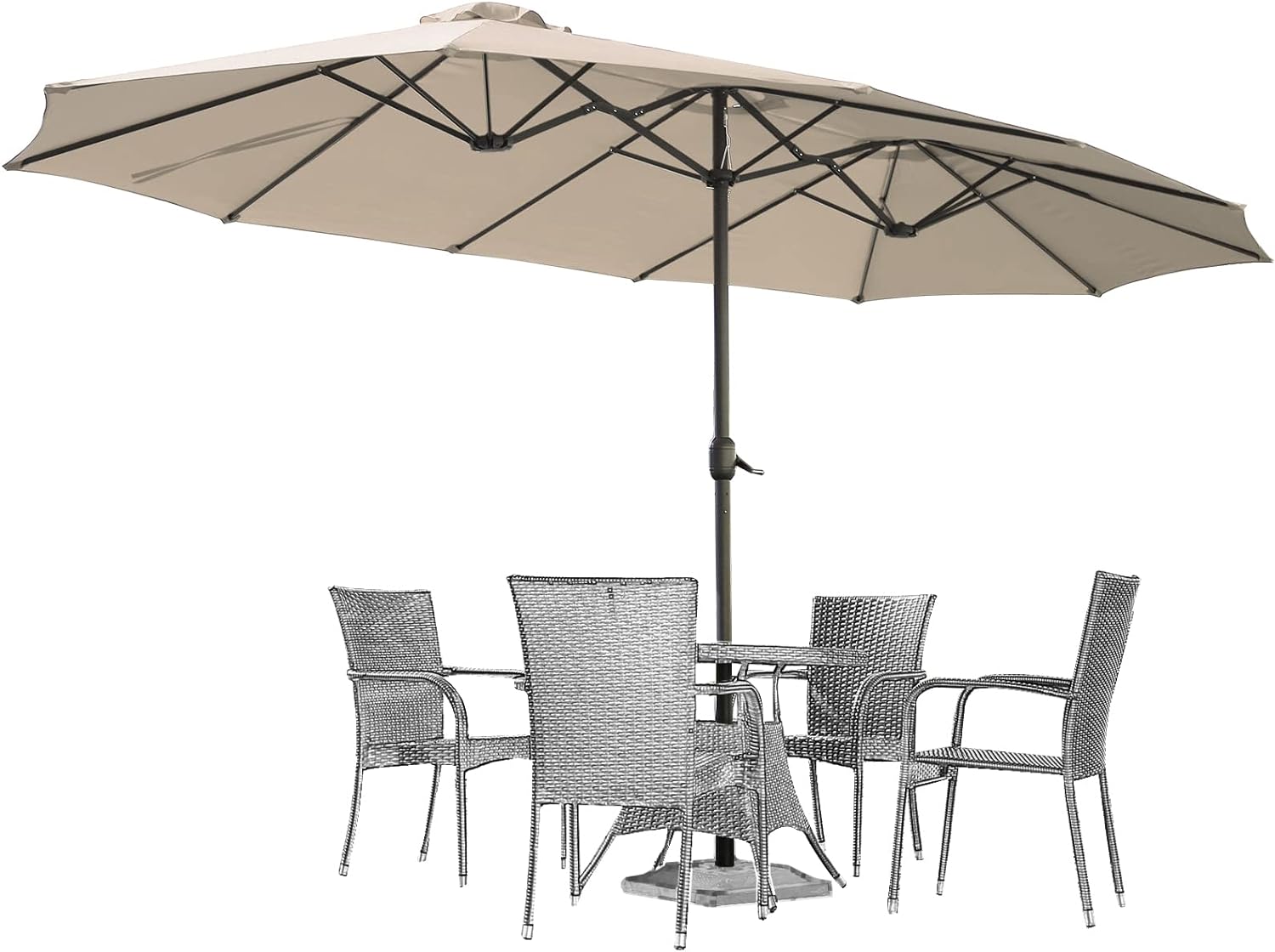 AECOJOY 15x9ft Double-Sided Patio Umbrella Outdoor Market Umbrella Large Sunbrella Table Umbrellas with Crank Air Vents for Deck Pool Patio (1.9 Pole,Beige)