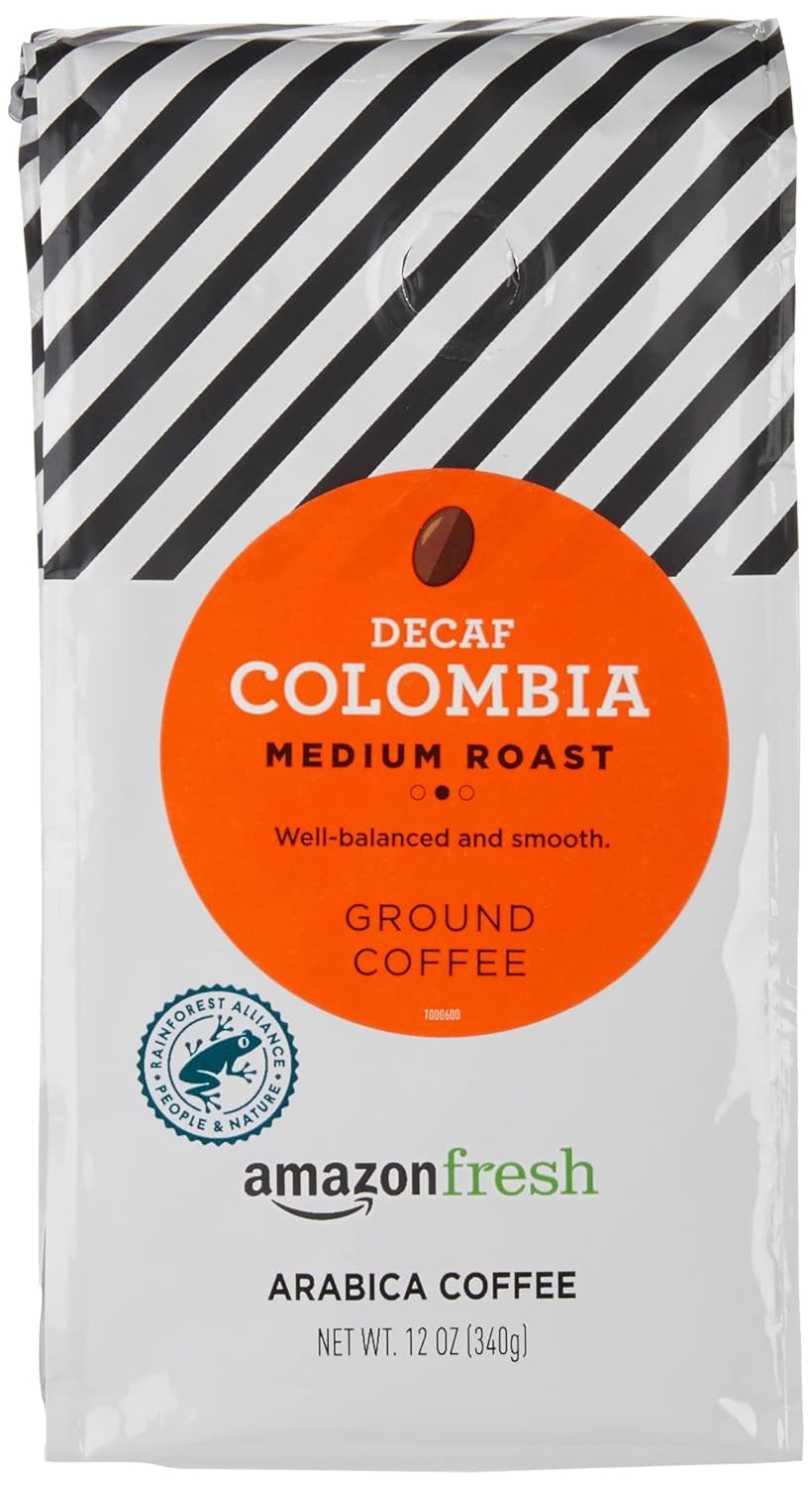 Amazon Fresh Decaf Colombia Ground Coffee, Medium Roast, 12 Ounce