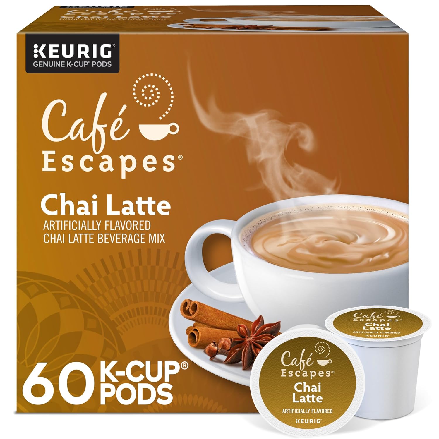 Cafe Escapes Chai Latte Keurig Single-Serve K-Cup Pods, 60 Count (6 Packs of 10)