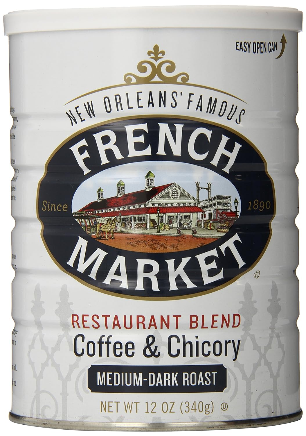 French Market Coffee, Coffee & Chicory Restaurant Blend, Medium-Dark Roast Ground Coffee, 12-Ounce Metal Can