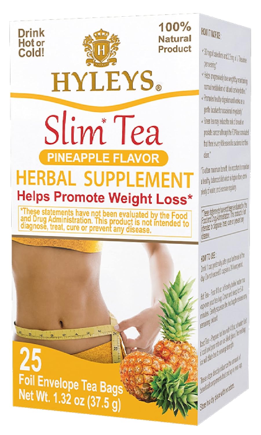 Hyleys Slim Tea Pineapple Flavor - Weight Loss Herbal Supplement Cleanse and Detox - 25 Tea Bags (1 Pack)