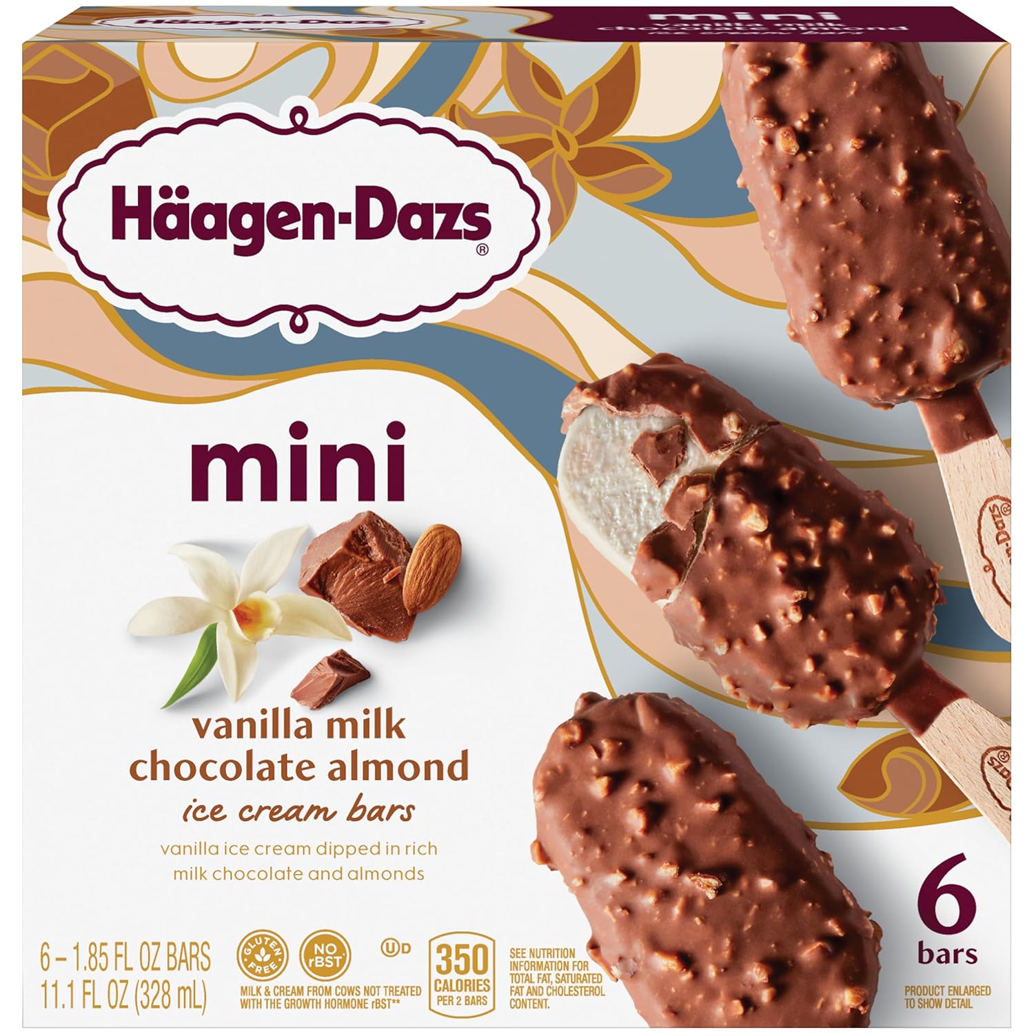 Haagen-Dazs, Vanilla Milk Chocolate Almond Snack Size Ice Cream Bars, 6 count (Frozen)