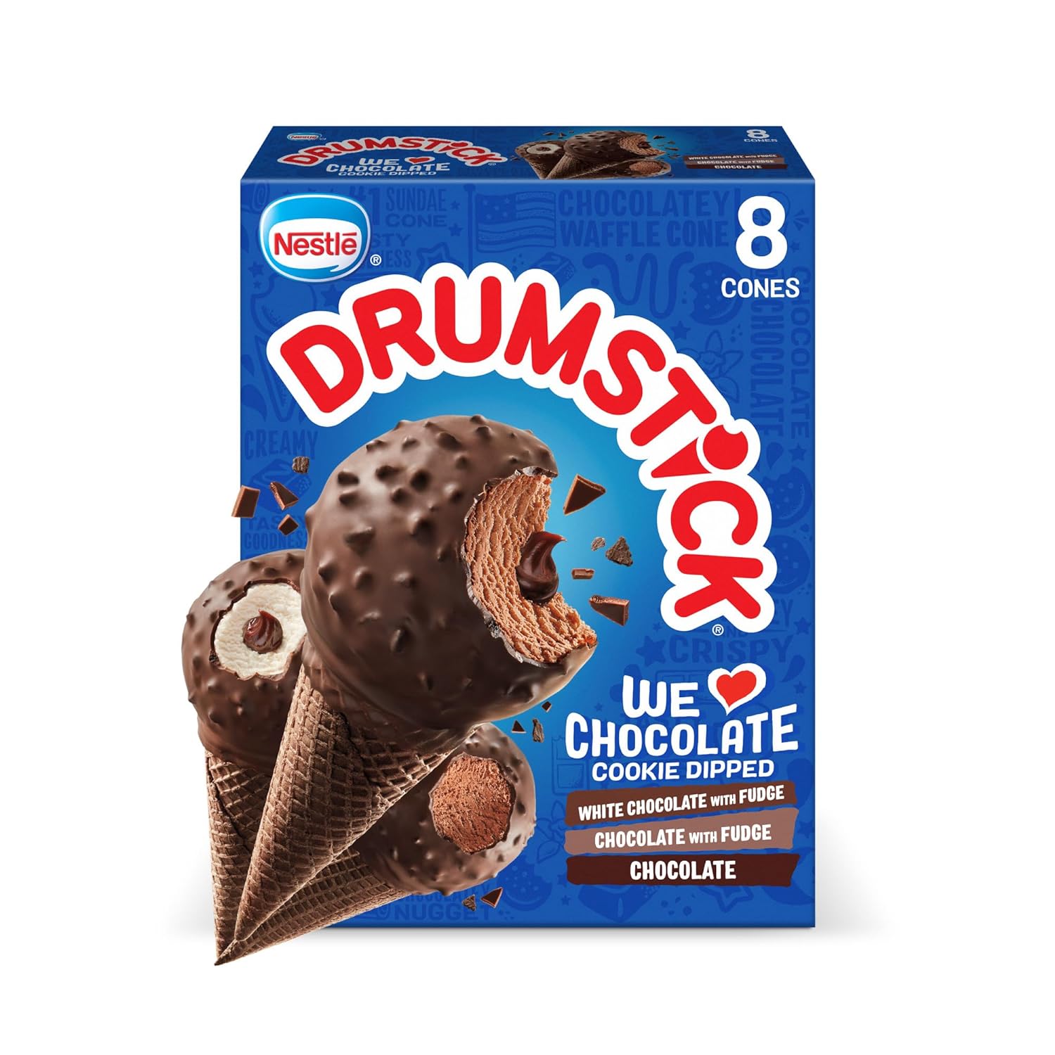 Drumstick We Love Chocolate Ice Cream Sundae Cone Variety Pack , Variety Pack of Chocolate Flavors, 8 Count (Frozen)