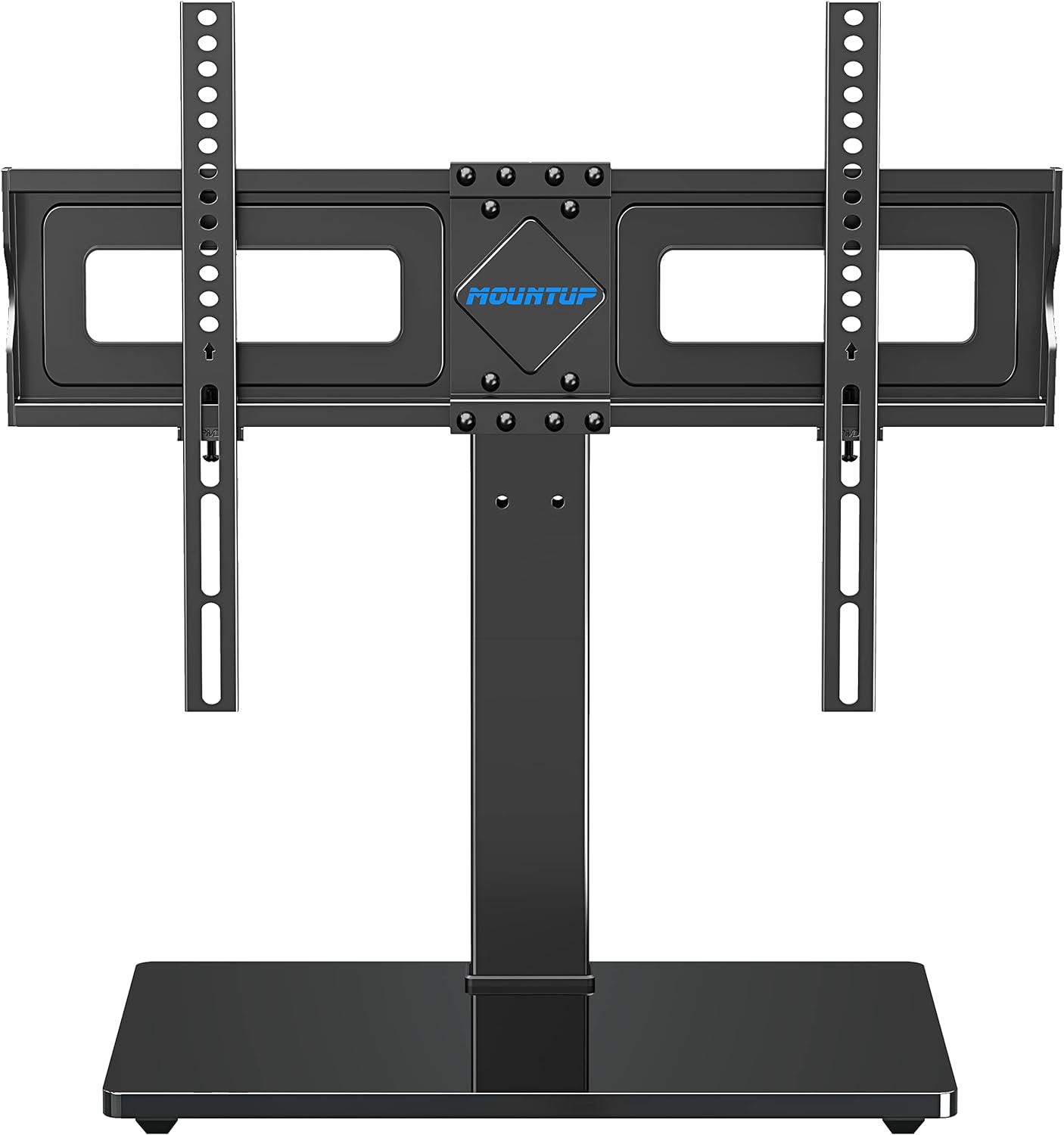 MOUNTUP Universal TV Stand, Table Top TV Stands for 37 to 65, 70, 75 Inch Flat Screen TVs, Height Adjustable, Tilt, Swivel TV Mount with Tempered Glass Base Hold up to 88lbs, Max VESA 600x400mm MU0031