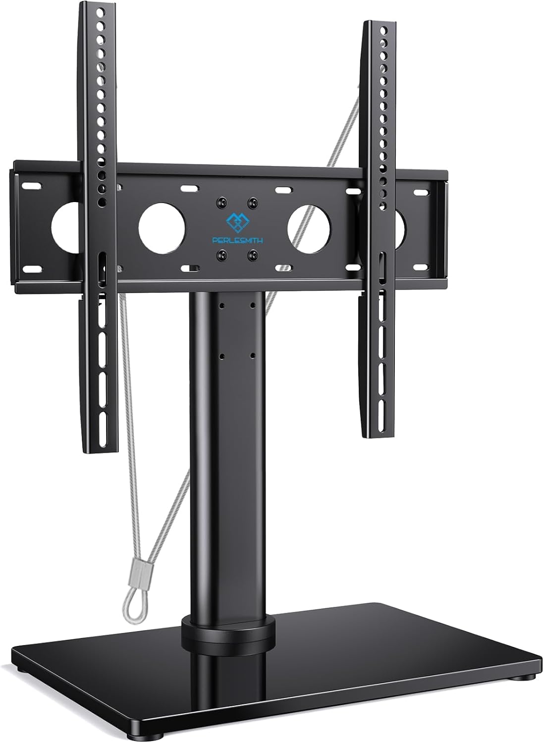 PERLESMITH Universal TV Stand - Table Top TV Stand for 22-55 Inch LCD LED TVs - Height Adjustable TV Base Stand with Tempered Glass Base &Wire Management&Security Wire,Holds up to 88lbs,VESA 400x400mm