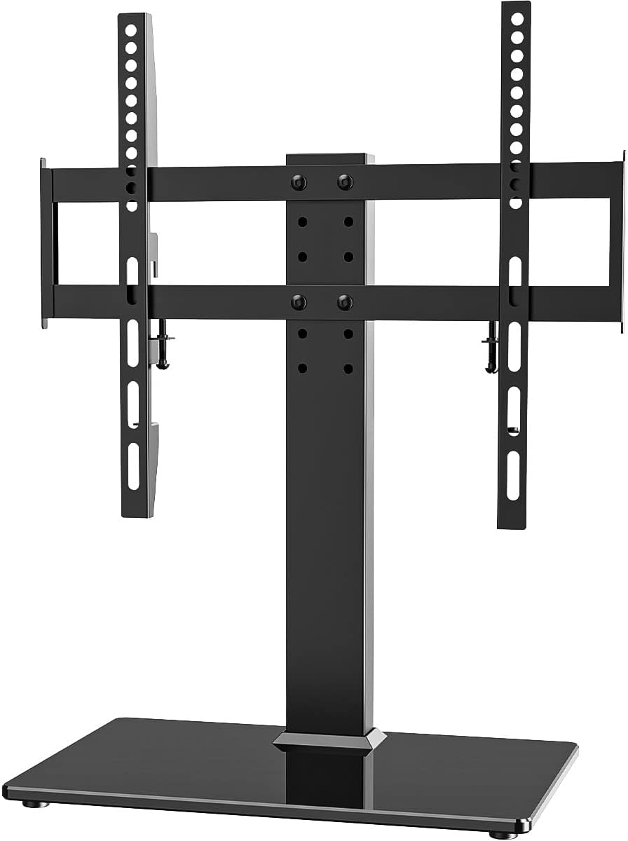 Universal TV Stand - Table Top TV Stand for 27-60 inch LCD LED TVs - 6 Level Height Adjustable TV Base Stand with Tempered Glass Base & Wire Management, VESA 400x400mm