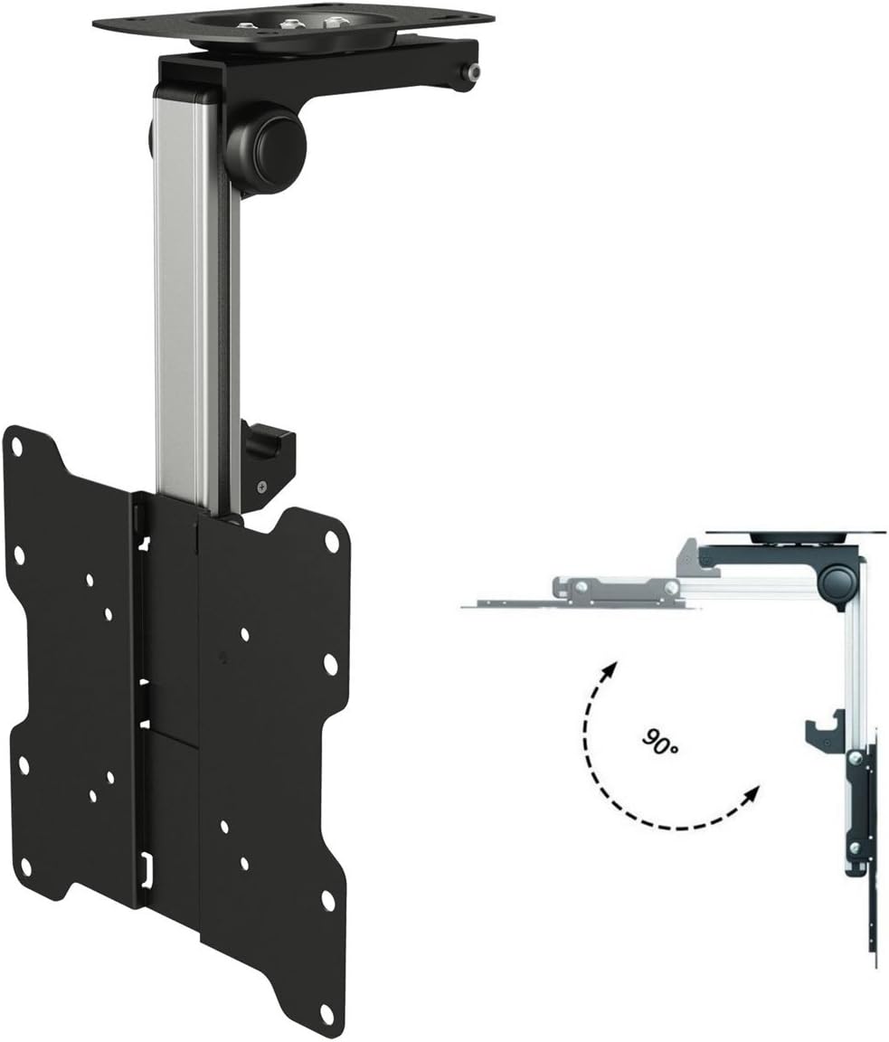 InstallerParts Folding TV Ceiling Mount - for 17 to 37 inch Flat Screen Display and Monitor of up to 44 Pounds, Adjustable Flip Down and Swivel Angle, VESA 75x75 mm to 200x200 mm, Black TV Mount