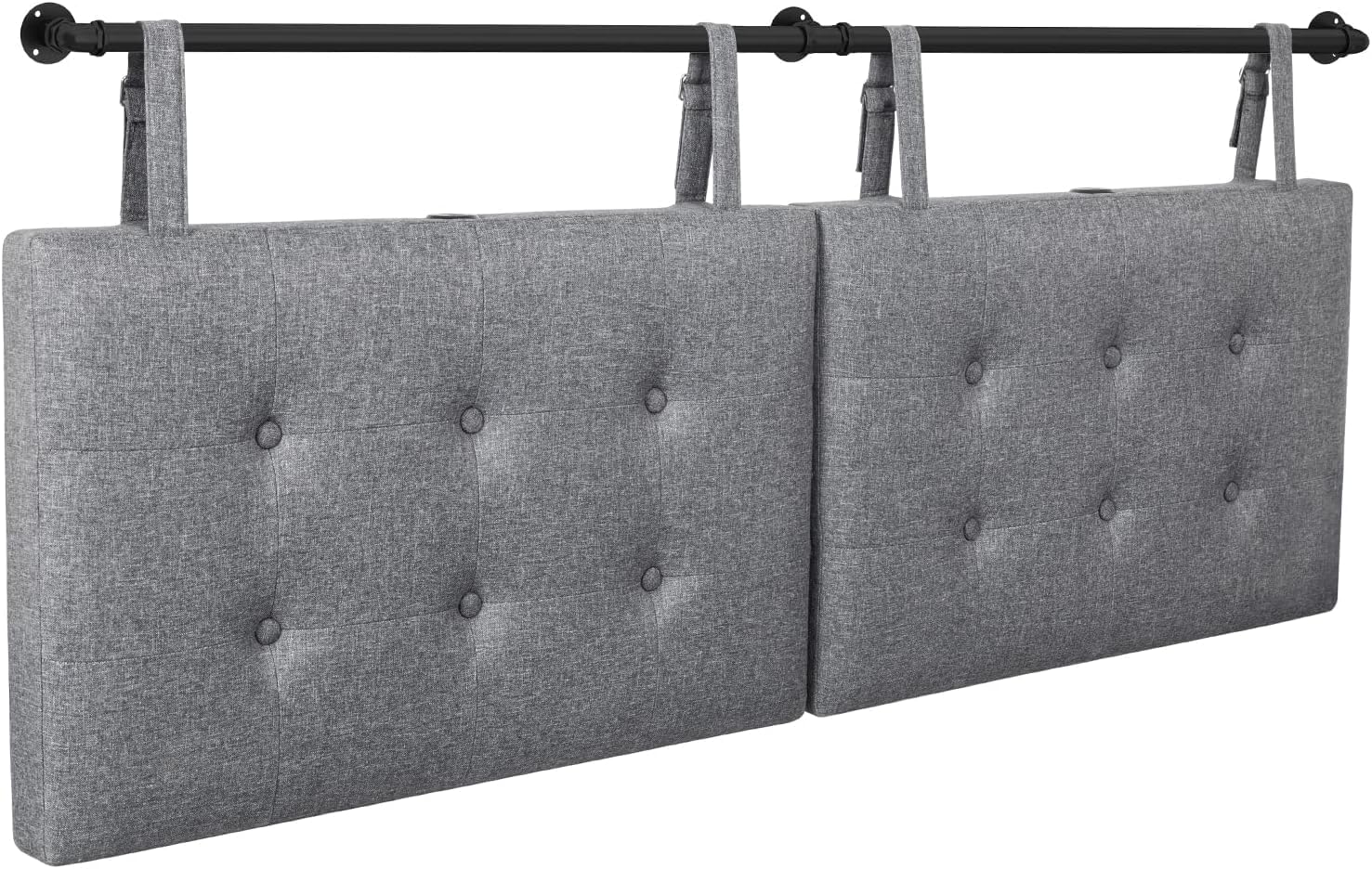 HAUSOURCE Wall Mount Headboard with USB Port for Queen Size Bed Only, Headboards with Adjustable Fabric Straps, Hanging Linen Fabric Padded Headboard for Bedroom