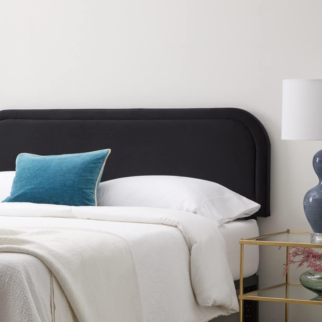 Edenbrook Miller Low Profile, Performance Velvet Headboard for Full Size Bed-Black Upholstered Full Headboard