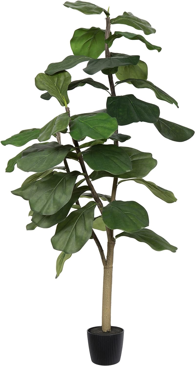 Vickerman Everyday Faux Fiddle Leaf Fig Tree 4ft Tall Green Silk Artificial Indoor Fiddle Plant with 39 Large Fiddle Leaves Single Stem Home Office Decor