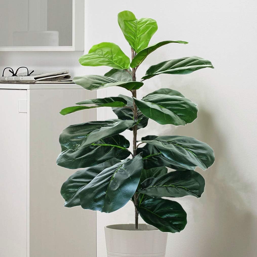 Artificial Fiddle Leaf Fig Tree Twig Faux Ficus Lyrata Plants Greenery for Home Office Yard Indoor and Outdoor Decoration (Green -1 Branch(28 inch))