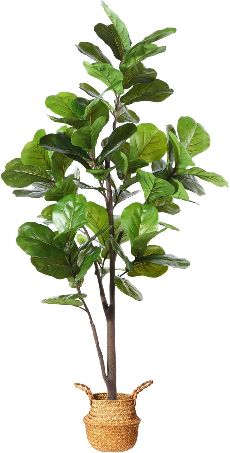 MOSADE Artificial Fiddle Leaf Fig Tree 65 Fake Potted Ficus Lyrata Plant with Handmade Seagrass Basket, Perfect Faux Plants Home Dcor for Indoor Outdoor Office Porch Balcony Bedroom Bathroom Gift