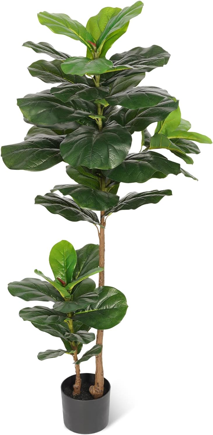 FLOWORLD Fiddle Leaf Fig Tree Artificial Plant 4FT Tall Faux Plants Indoor Fake Ficus Lyrata Plant in Pot Artificial Fig Trees for Home Office Store Room Decor Indoor Outdoor Housewarming Gift