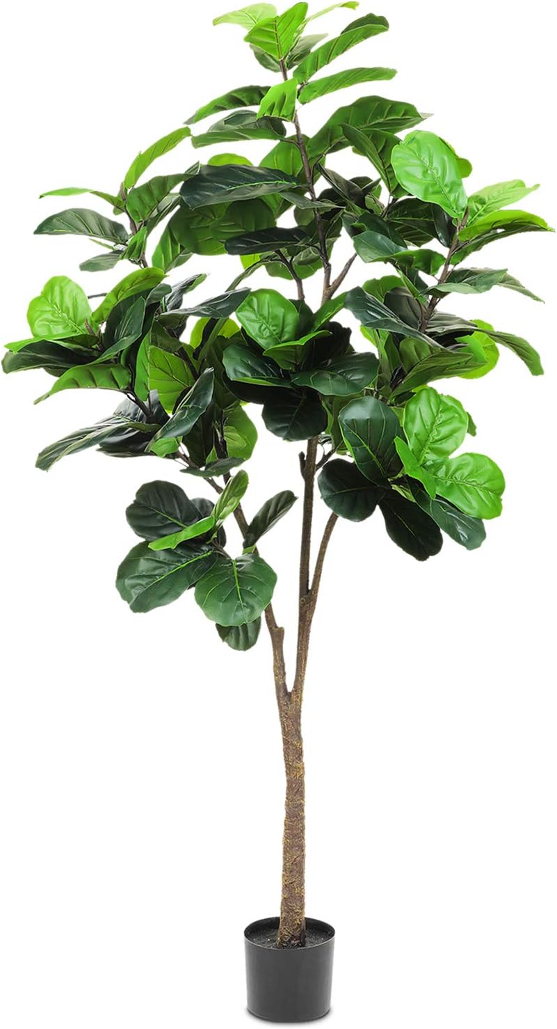 Realead 6ft Artificial Plant Fiddle Leaf Fig Tree Fake Tree in Pot Natural Faux Tree with 128 Leaves Ficus Lyrata Greenery Plant Indoor Outdoor Decor for House Home Office Perfect Housewarming Gift