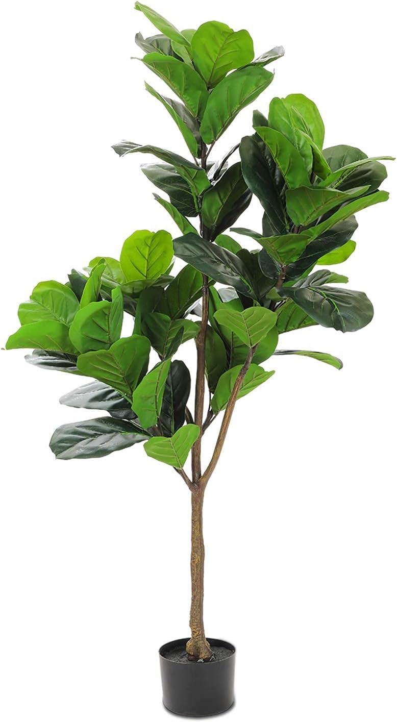 Realead 4ft Artificial Plant Fiddle Leaf Fig Tree Fake Tree in Pot Natural Faux Tree with 66 Leaves Ficus Lyrata Greenery Plant Indoor Outdoor Decor for House Home Office Perfect Housewarming Gift