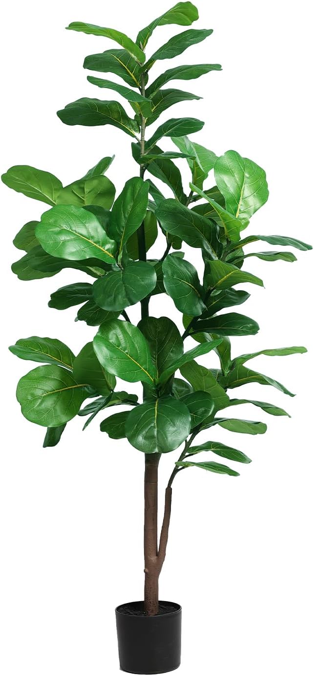 TDIAOL Fiddle Leaf Fig Tree Artificial 5FT, Fake Fig Leaf Tree with Plastic Pot for Home Office Living Room Tall Faux Plants Floor Decor Indoor