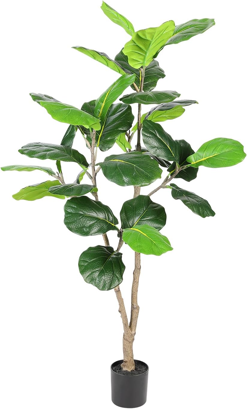 Realead 4ft Fiddle Leaf Fig Tree Artificial - Fake Fig Leaf Tree Faux Plants in Plastic Nursery Pot for Modern Home Office Living Room Indoor Decor