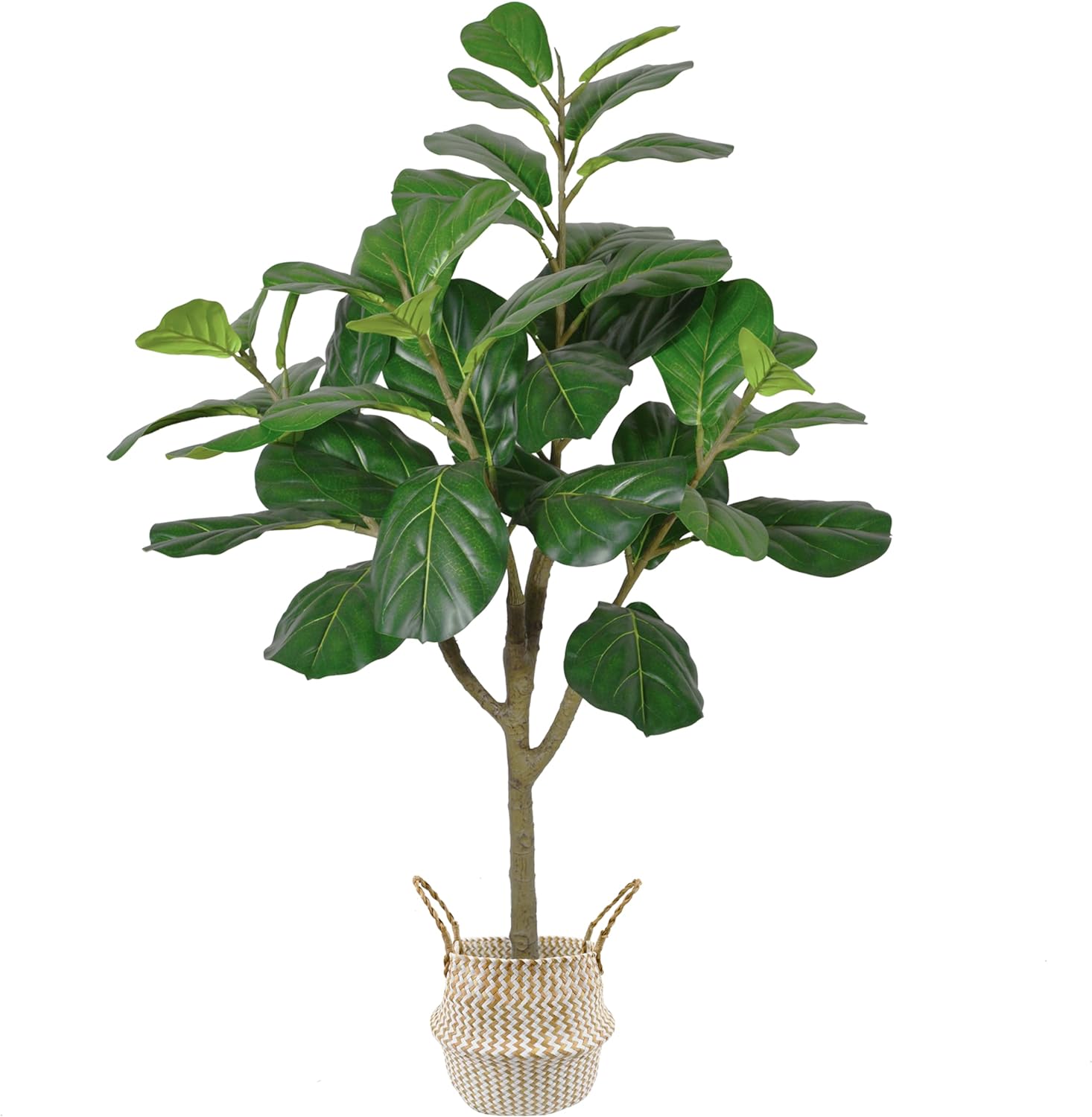 Warmplants Artificial Fiddle Leaf Fig Tree, 4ft Tall Fake Fiddle Leaves Silk Plant with Basket, Faux Ficus Lyrata Tree for Indoor Outdoor Home Office Living Room Dcor