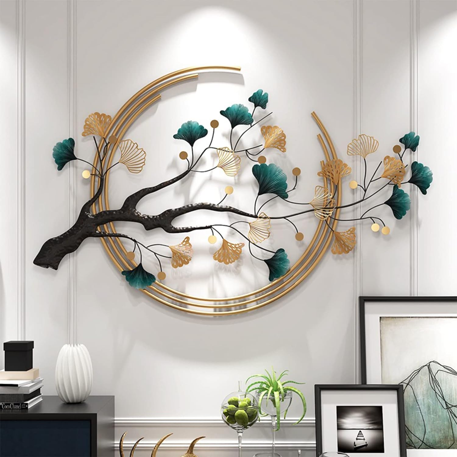 Umbifa Ginkgo Leaf Metal Art Decor 52.7 in * 32.7in 3D Metal Wall Sculpture for Living Room Porch Room Bedroom Modern Art Decor