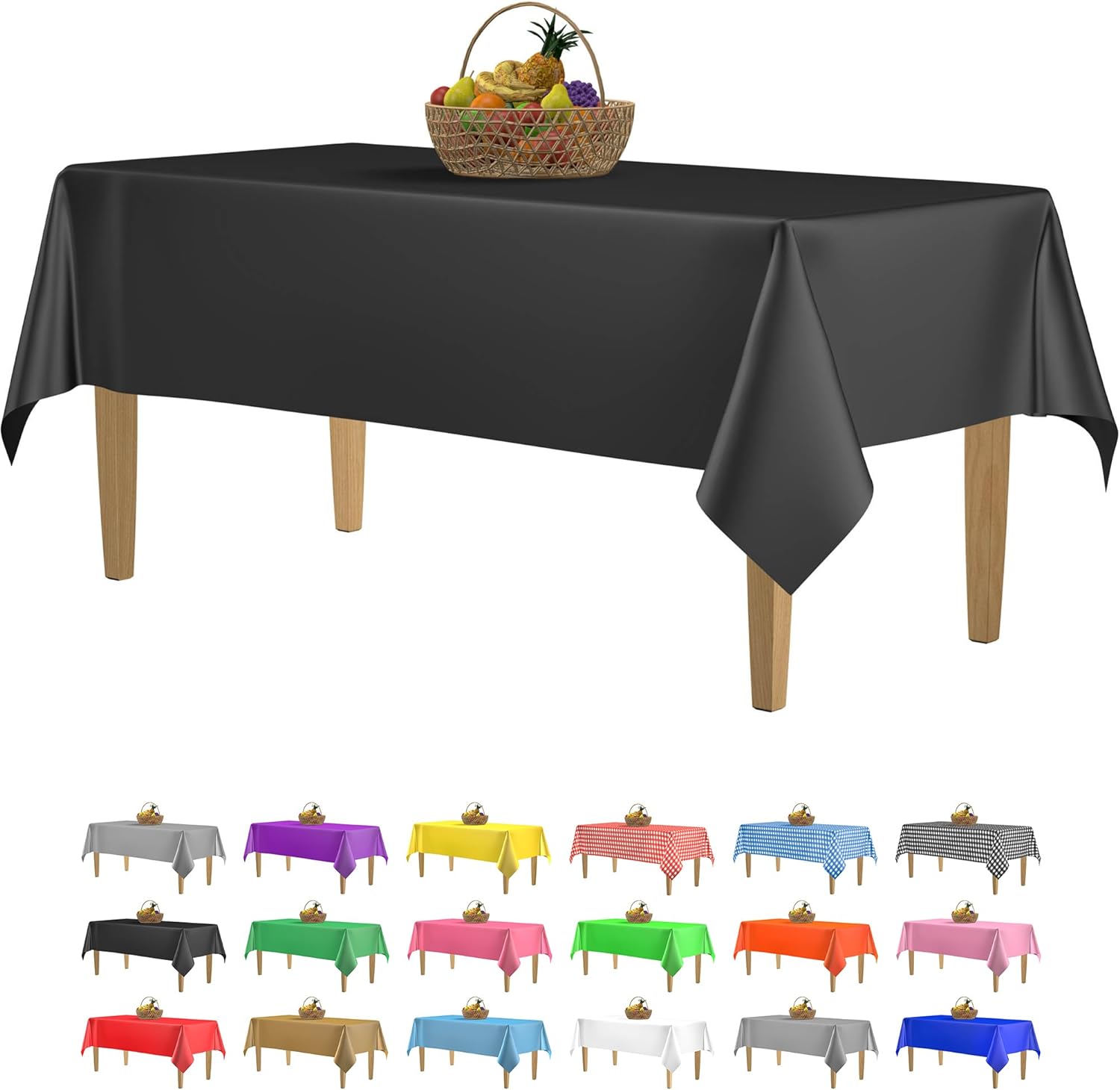 14 Pack Black 54 x 108 in. Rectangle Disposable Plastic Tablecloths - Smooth Decorative Covers for Parties, Weddings