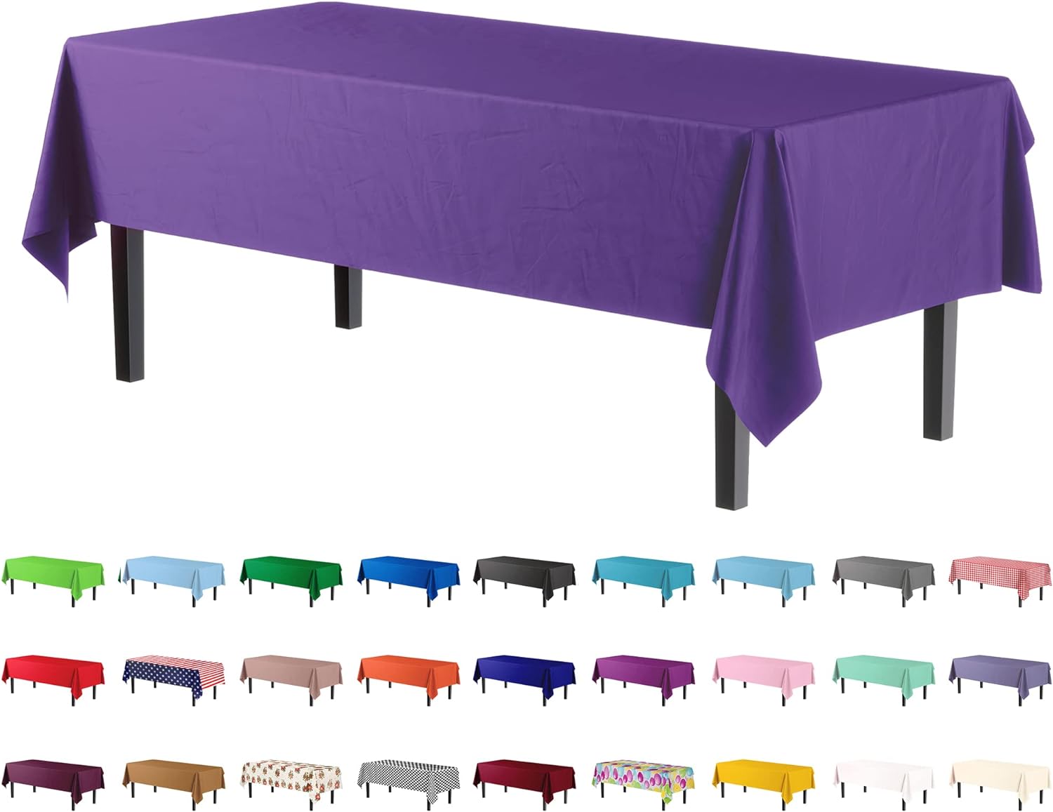 Exquisite 6-Pack Premium Plastic Tablecloth 54in. x 108in. Rectangle Plastic Table Cover - Purple