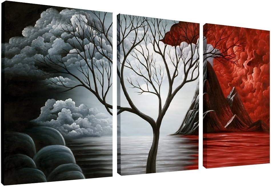 Wieco Art Extra Large The Cloud Tree Modern Gallery Wrapped Canvas Print Artwork Abstract Landscape 3 panels Pictures on Canvas Wall Art Ready to Hang for Living Room Kitchen Home Decor XL