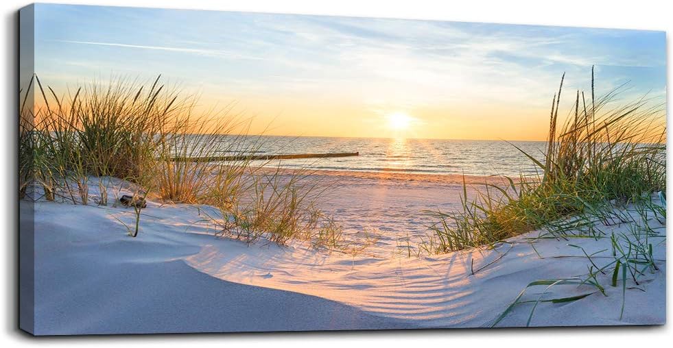 Wall Art For Living Room Large Size Wall Decorations Pictures Blue Sun Beach Grass Ocean Landscape Painting Office Wall Decor Canvas Prints Ready To Hang For Home Decoration Works Of Art 24 X 48