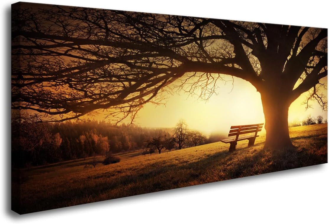 Muolunna Wall Art Decor Canvas Print Picture Big Trees in Sunset 1 Panel Golden Sunset Forest Natural Landscape Painting Artwork for Living Room Bedroom Office Home Wall Decor Framed Ready to Hang