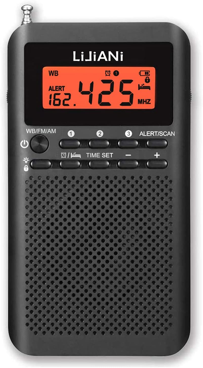 NOAA Weather AM FM Radio Portable Battery Operated by 2 AA Batteries with Stereo Earphone, LCD Display Digital Alarm Clock Sleep Timer,Best Reception,Built in Speaker Best Sound Quality(Black)