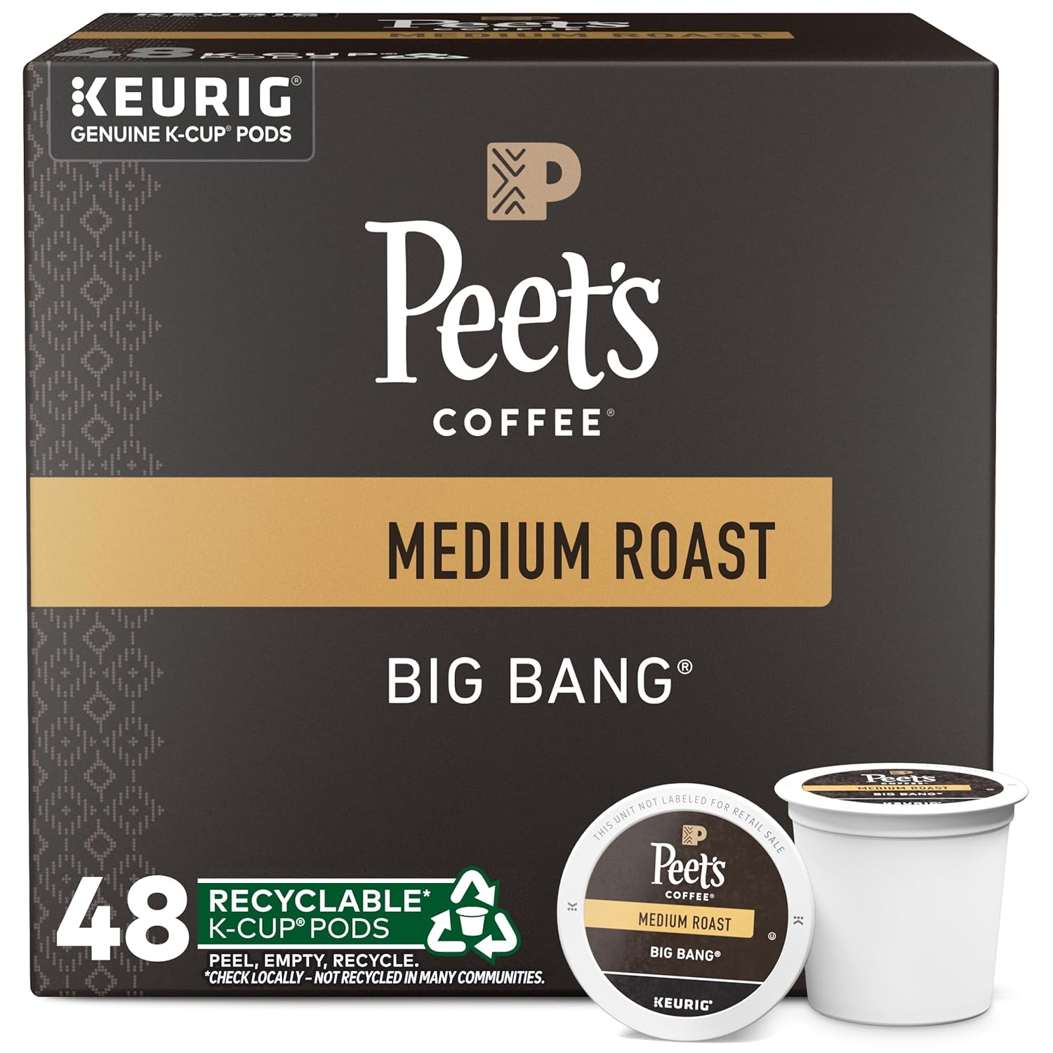 Peet' Coffee, Medium Roast K-Cup Pods for Keurig Brewers - Big Bang 48 Count (1 Box of 48 K-Cup Pods)