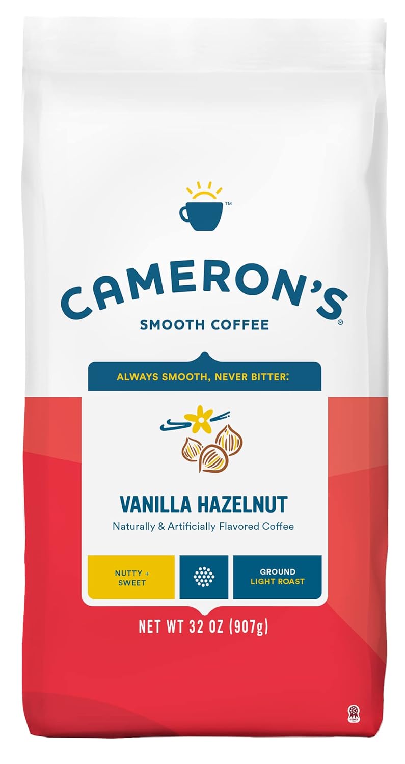 Cameron' Coffee Roasted Ground Coffee Bag, Flavored, Vanilla Hazelnut, 32 Ounce, (Pack of 1)