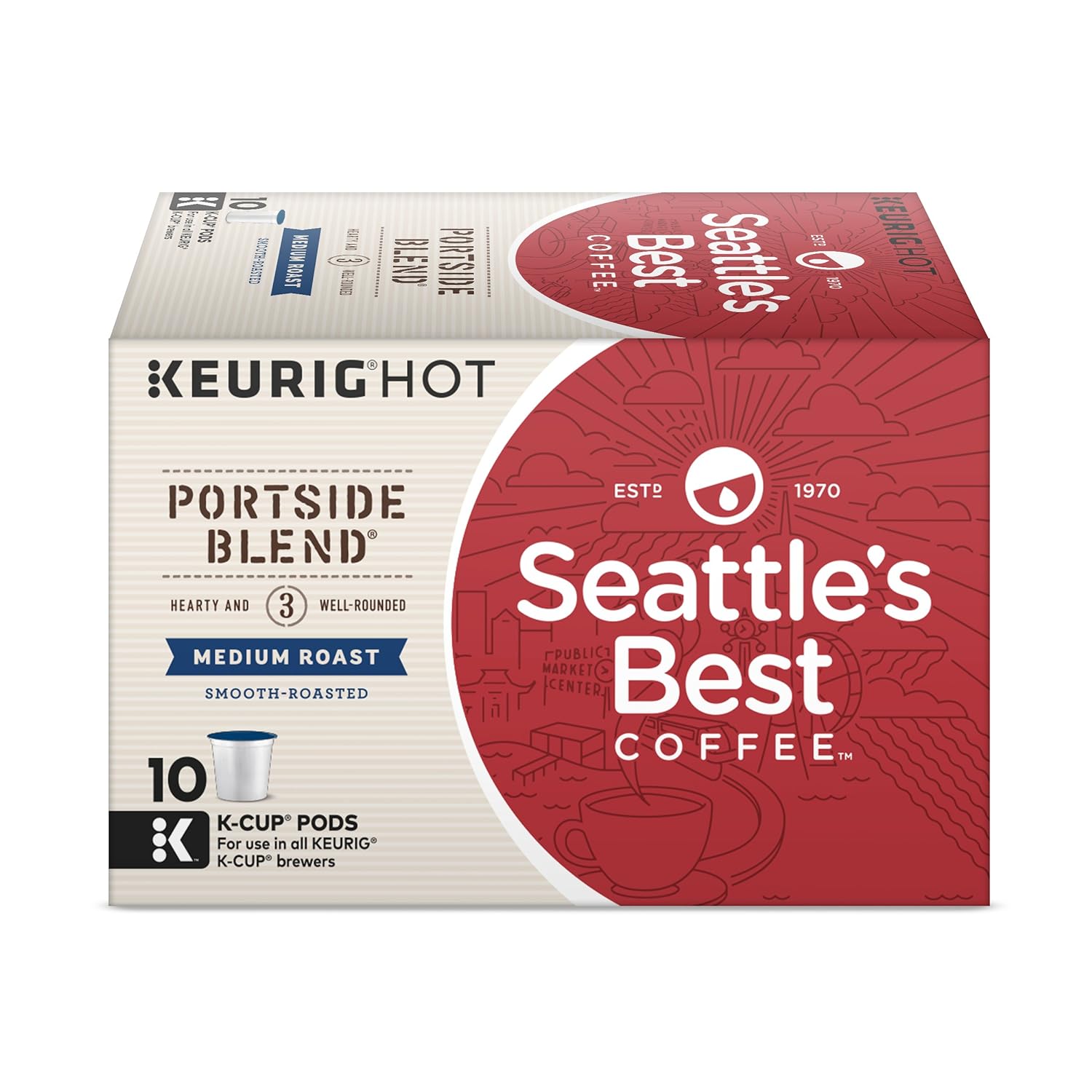 Seattle' Best Coffee Portside Blend (Previously Signature Blend No. 3) Medium Roast Single Cup Coffee, 10 ct