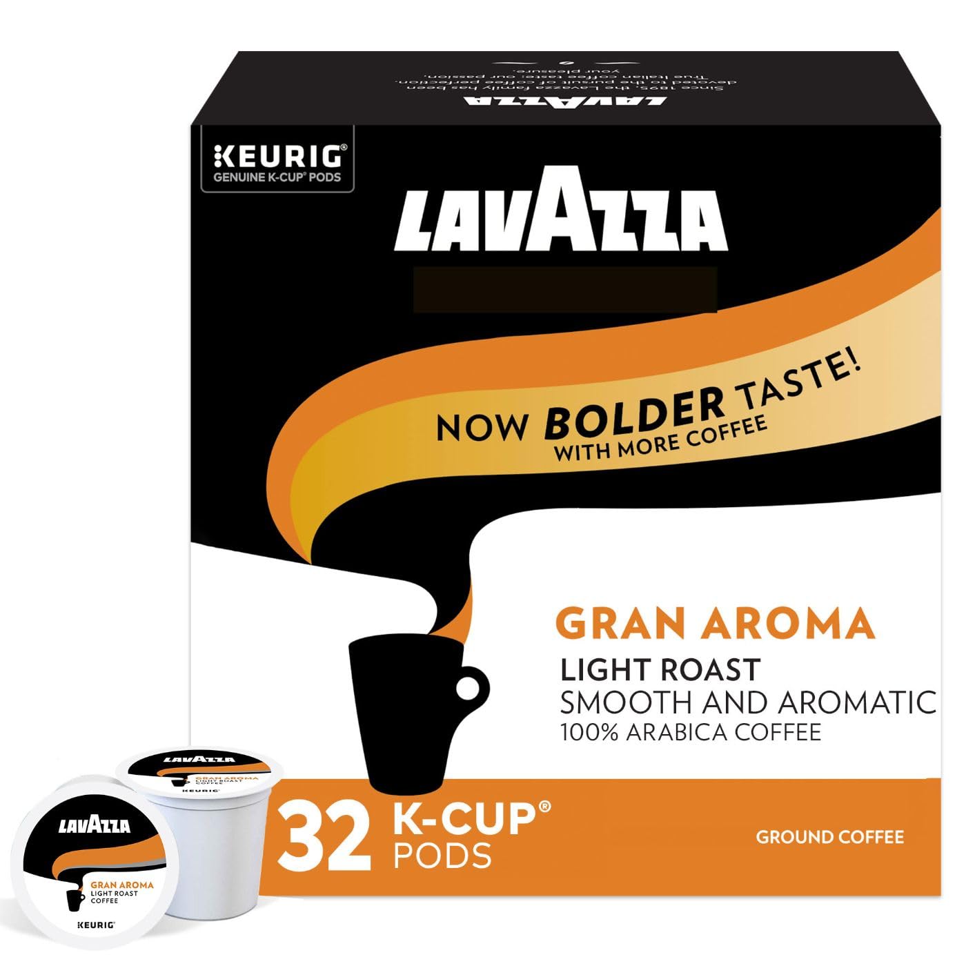 Lavazza Gran Aroma Single-Serve Coffee K-Cup Pods for Keurig Brewer, 32 Count (Pack of 4) Balanced light roast with floral aroma and notes of citrus, 100% Arabica