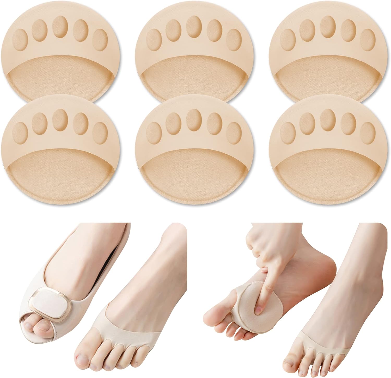 JEVRKAPZ 6Packs Metatarsal Pads Ball of Foot Cushions Forefoot Pads Honeycomb Fabric Forefoot Pads for Pain Relief High Heels Toe Pads Men Women Invisible Socks Sponge Cushion Socks