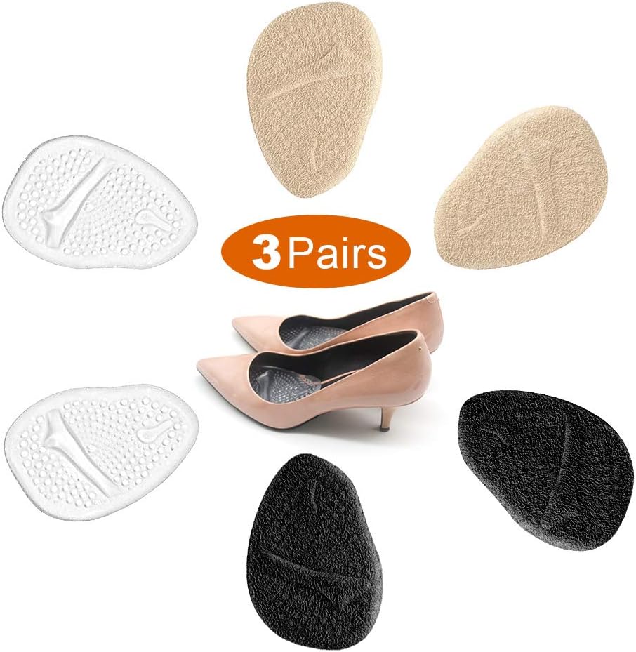 3 Pairs Metatarsal Pads for Women, Professional Reusable Silicone Ball of Foot Cushions, All Day Pain Relief and Comfort, One Size Fits Shoe Inserts, by Mildsun.