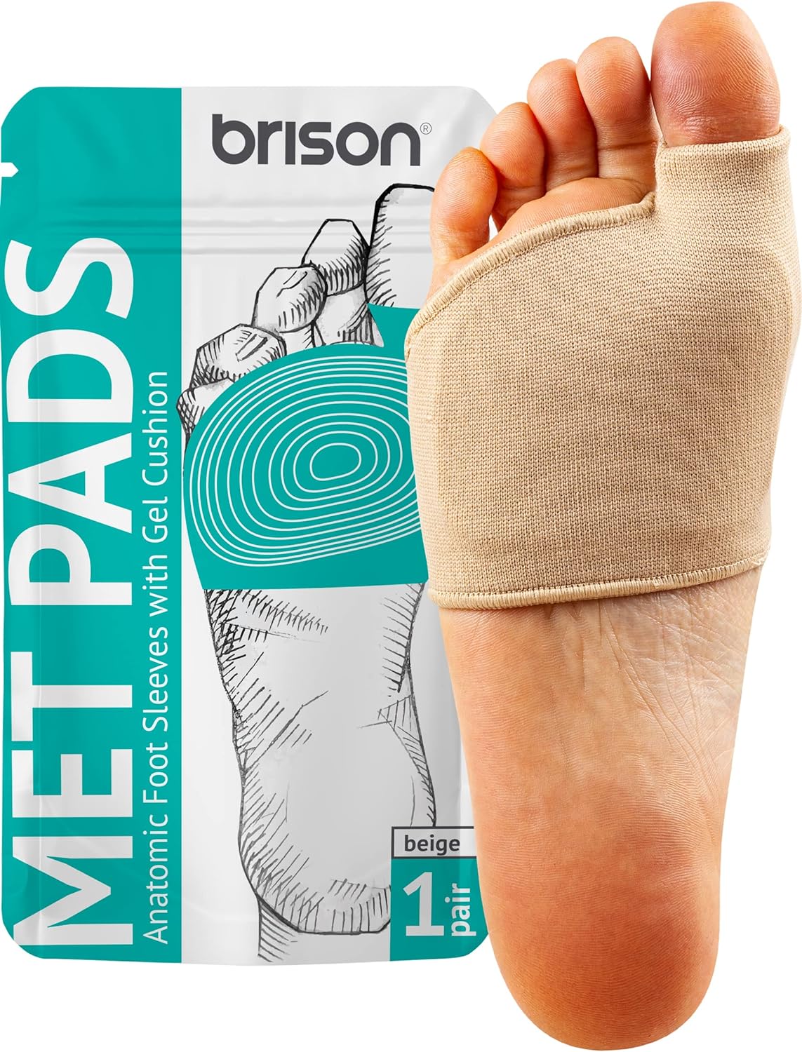 BRISON Metatarsal Pads for Women and Men Ball of Foot Cushion - Gel Sleeves Cushions Pad - Fabric Soft Socks for Supports Feet Pain Relief - M (Men 7.5-9.5, Women 9-11)