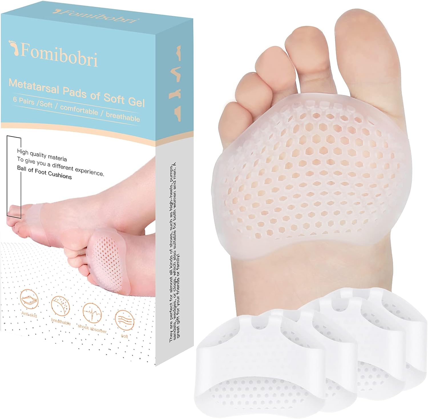 Metatarsal Pads 12 Pack Ball of Foot Cushions for Women and Men Soft Gel Foot Pads Pain Relief Forefoot Pad