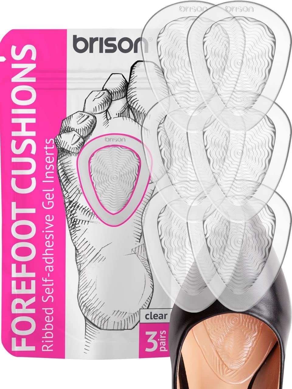 Metatarsal Pads Ball of Foot Cushion 3 Pairs for Women Men High Heels Inserts - Soft Gel Forefoot Callus Metatarsalgia Pain Prevention Shoe Insoles no Slip Cushioning