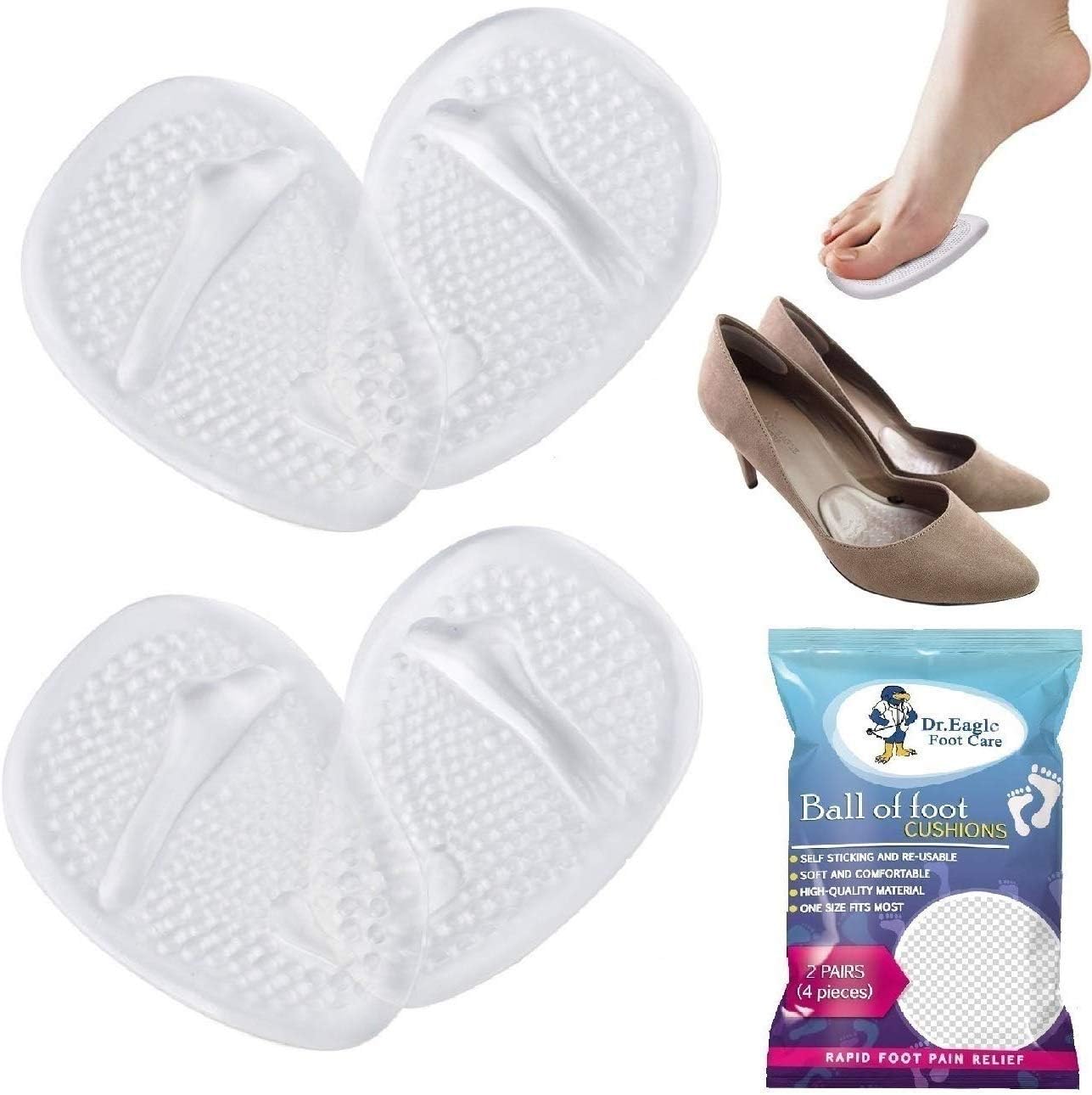 Ball of Foot Cushions for High Heels (One Size) | Metatarsal Pads Women | Heel Inserts for Women | Ball of Foot Cushions (2 Pairs Foot Pads) All Day Pain Relief and Comfort (Clear   Clear)