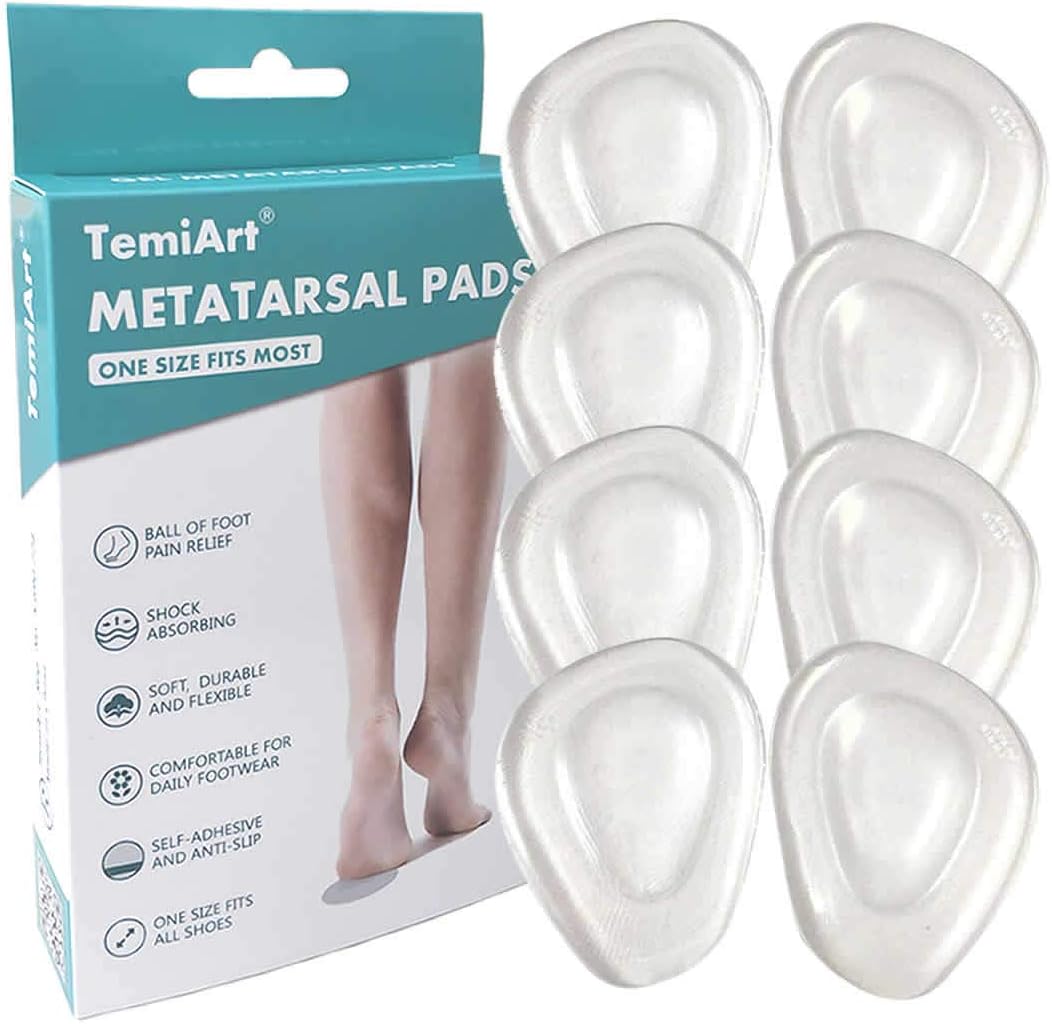 Temiart Ball of Foot Cushions Metatarsal Pads for Women Men Soft Gel Insoles Supports Forefoot Cushioning, Pain Relief Morton' Neuroma Foot Pads (4 Pair)