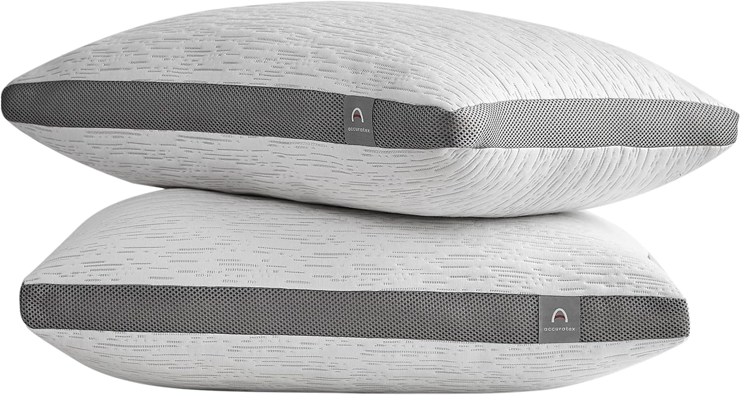 ACCURATEX Bamboo Pillows Queen Size Set of 2, Soft Down Alternative Fluffy Ball Fiber Filling, Cooling Bamboo Cover 2 Gusset Pillows, Adjustbale Pillows for Side Back Stomach Sleepers